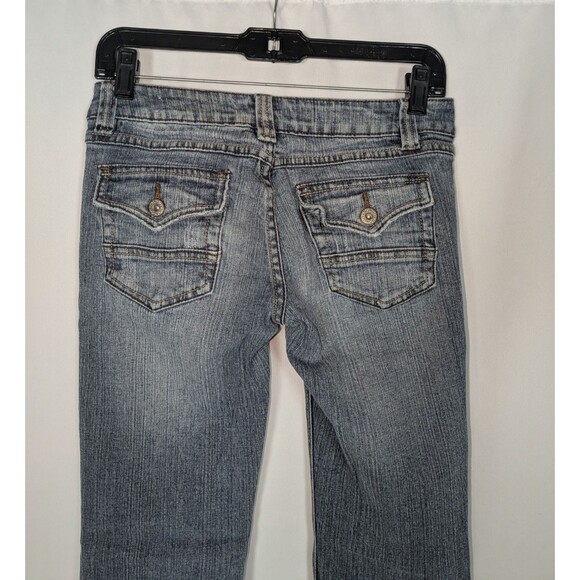 Bongo Jeans 5 Junior's Blue Distressed Flare Leg Thrashed Vintage Y2K Low Rise - Picture 4 of 9